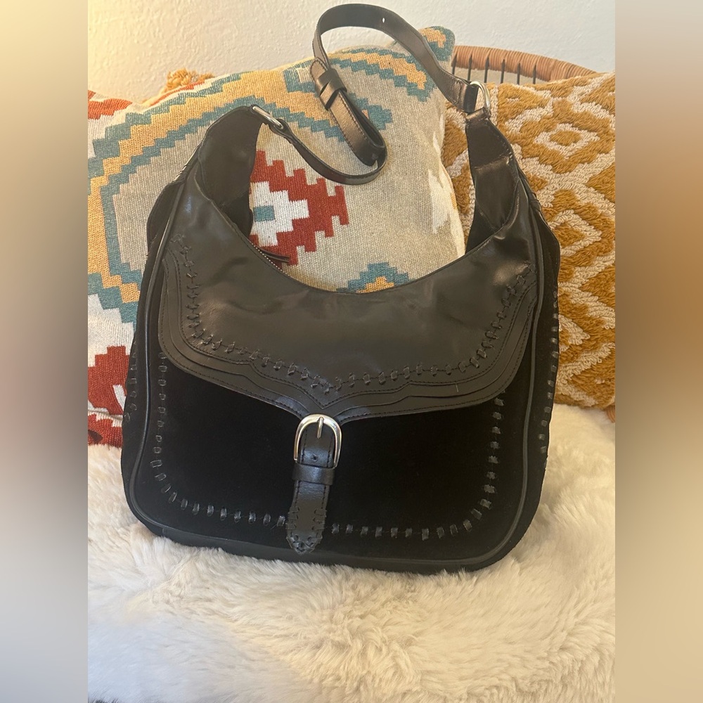 Rare Zara Black Leather & Suede Western Style Purse